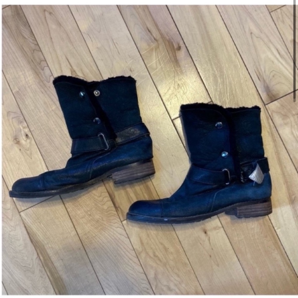 Matt Bernson Tundra Shearling Cracked Leather Black Boots size 6.5 - Picture 2 of 9